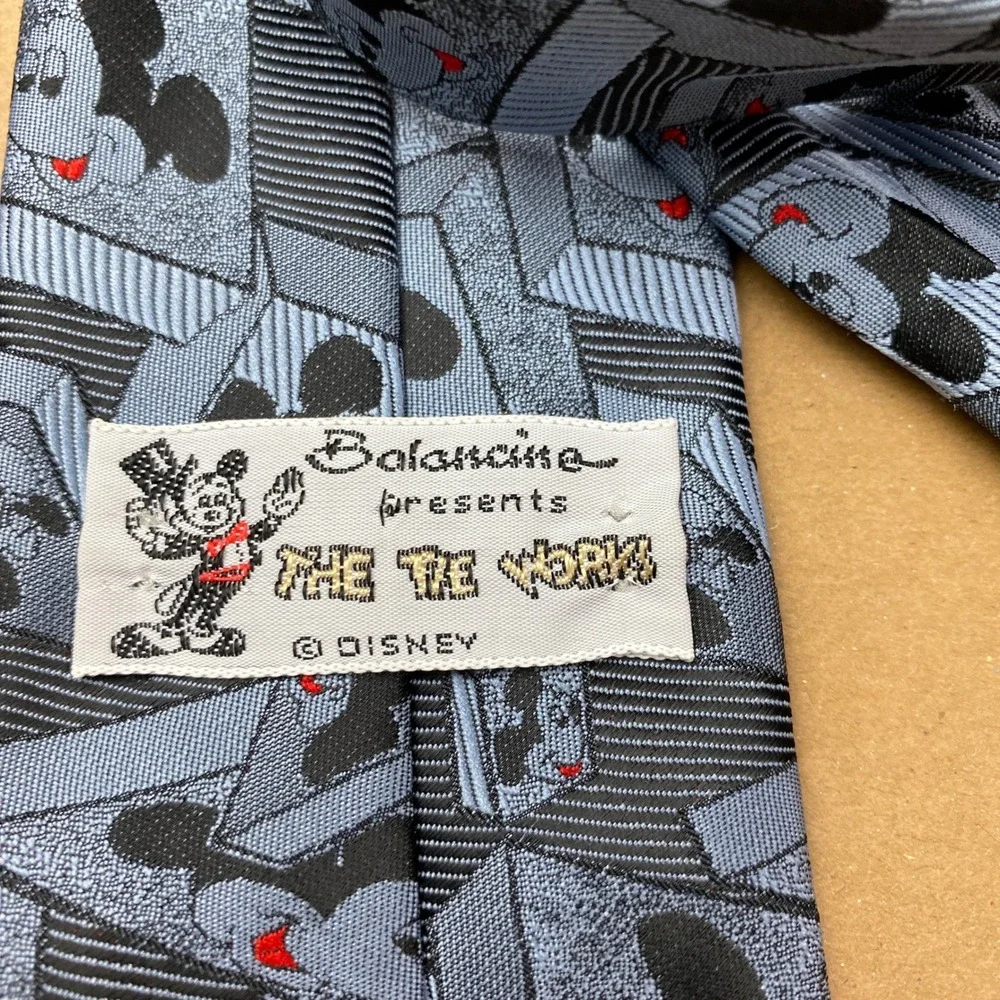 VTG Disney The Tie Works Mickey Mouse Mens OS Blue Grey Art Deco Geometric Tie